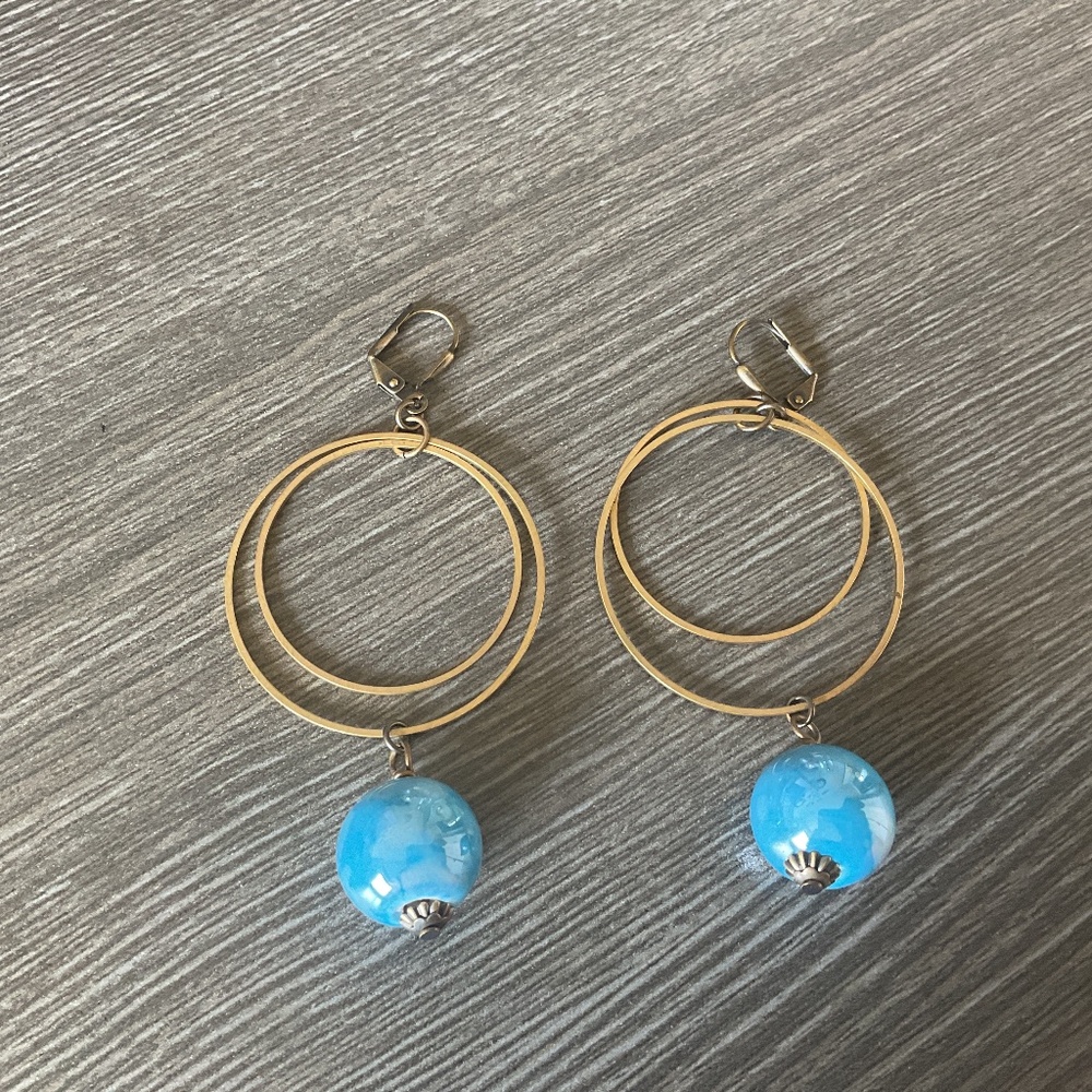 NWOT brass and vintage glass bead earrings #boho #hippee #brass #vintage